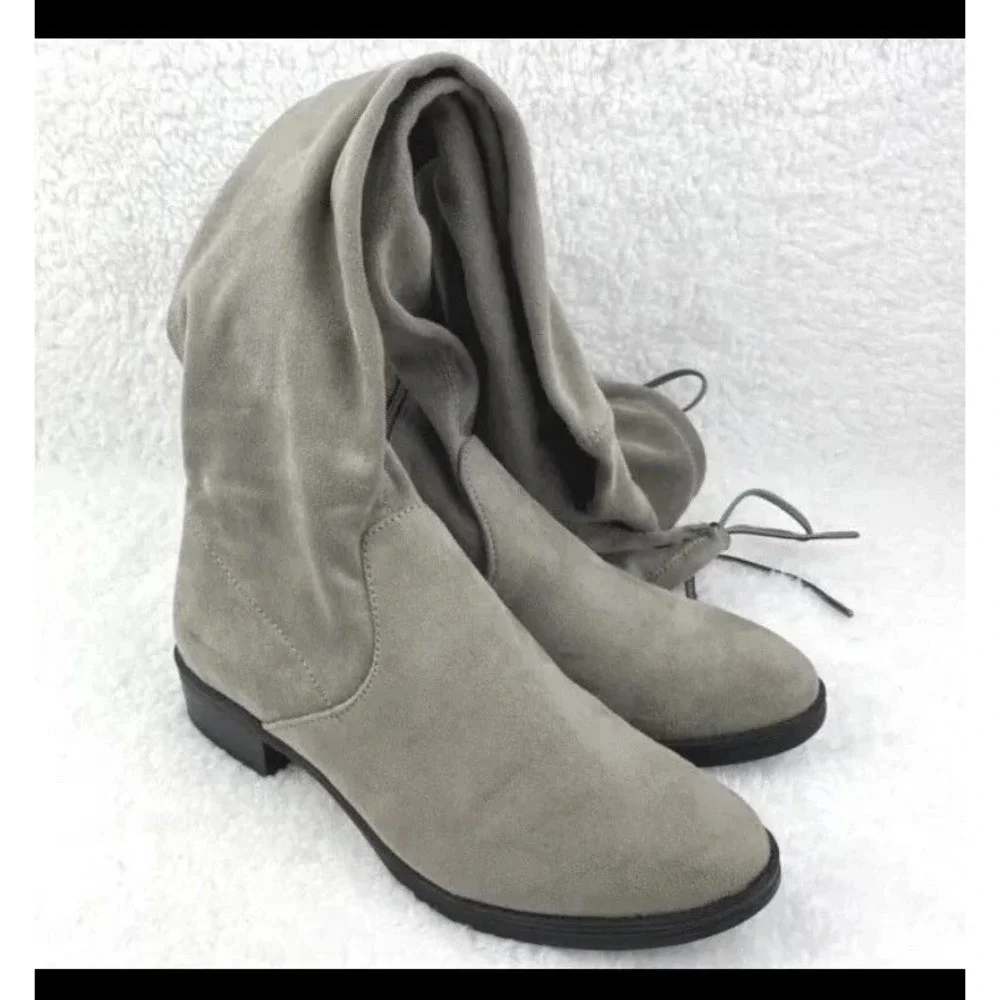 Sam Edelman Peyton 6M Gray Greige Faux Suede Leather Over The‎ Knee Boots GoGo